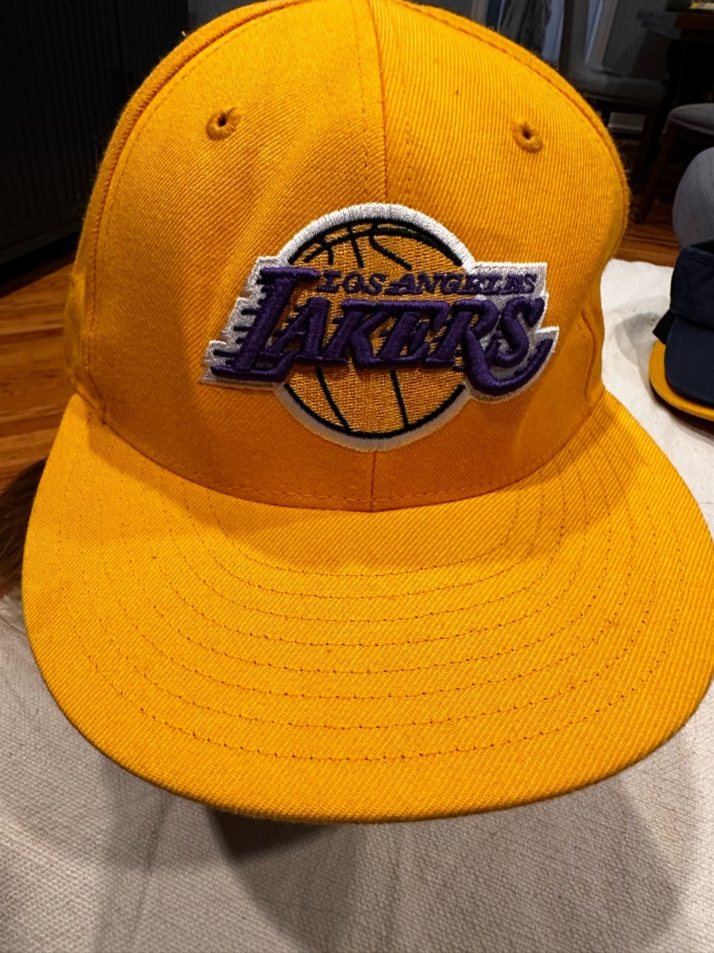 Mitchell & Ness Los Angeles Lakers Yellow Snapback Hat with Purple Logo